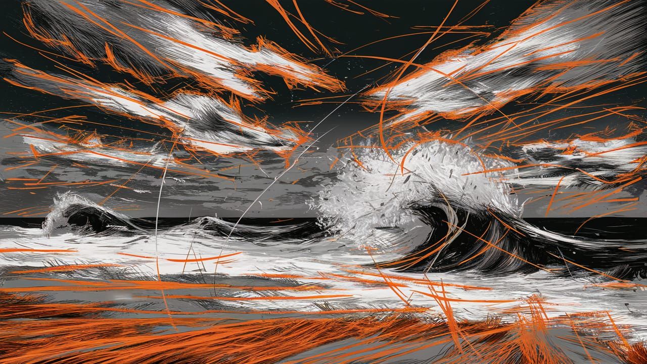 Chaotic Beach Scene with Dynamic Energy