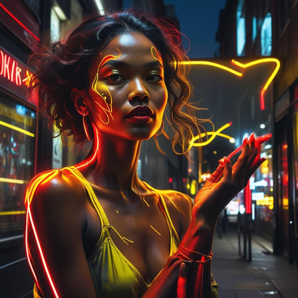 Neon Street Artist Performance in Radiant Light
