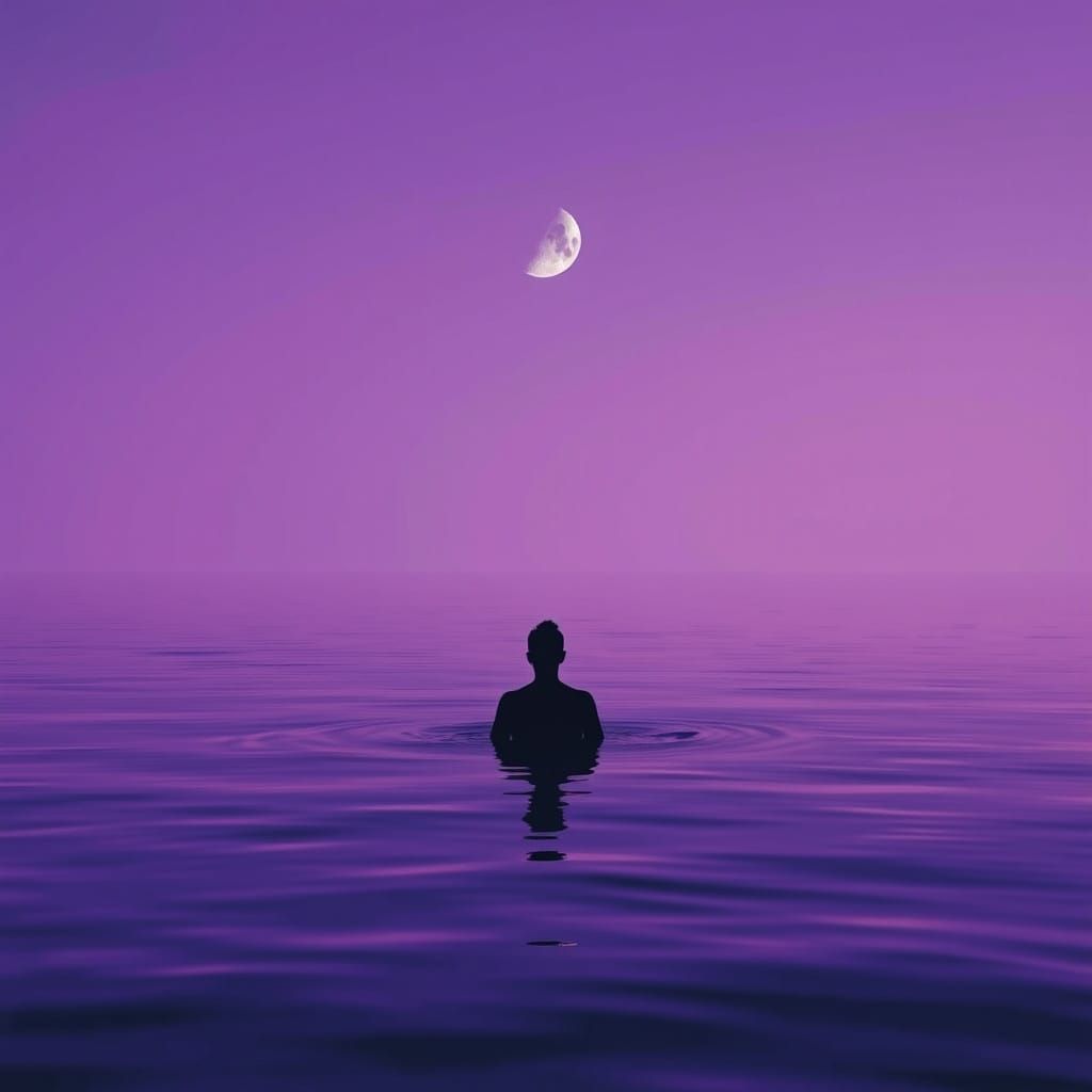 Mysterious Figure Adrift Under a Midnight Moon