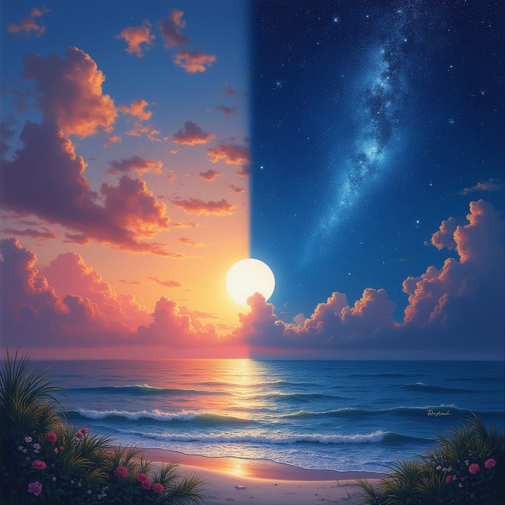 Florida Sunset Meets Starry Night Sky with Bright Moon