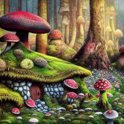 Fairytale Mushroom House in Gloomy Forest