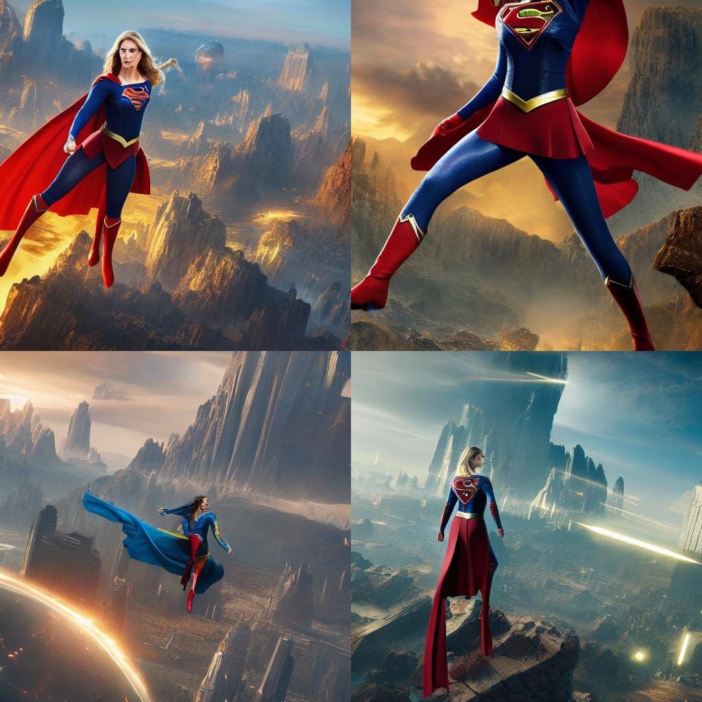 Supergirl Flying Over Krypton: Detailed Matte Painting