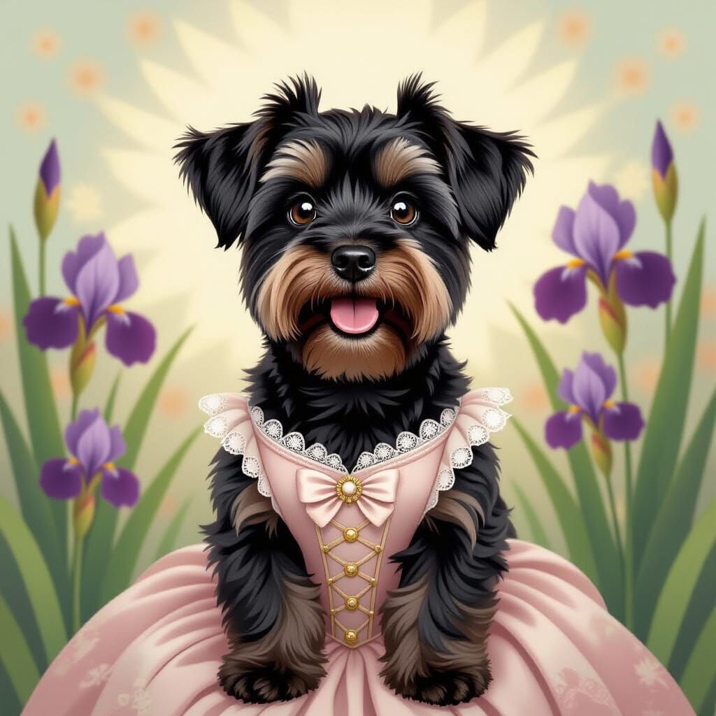 Scottish Terrier Rococo Portrait in Art Nouveau Style