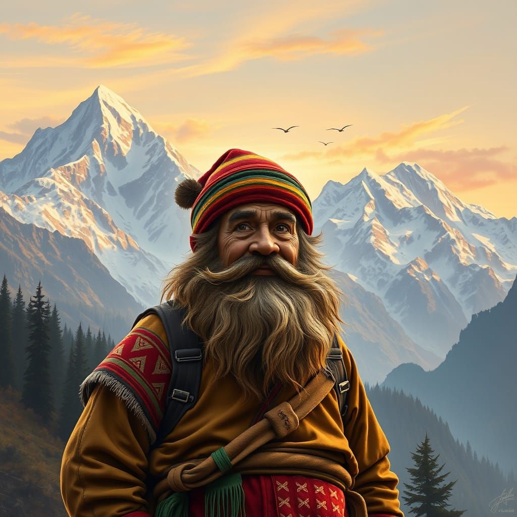 Nepalese Mountain Dwarf in Traditional Tamang Attire