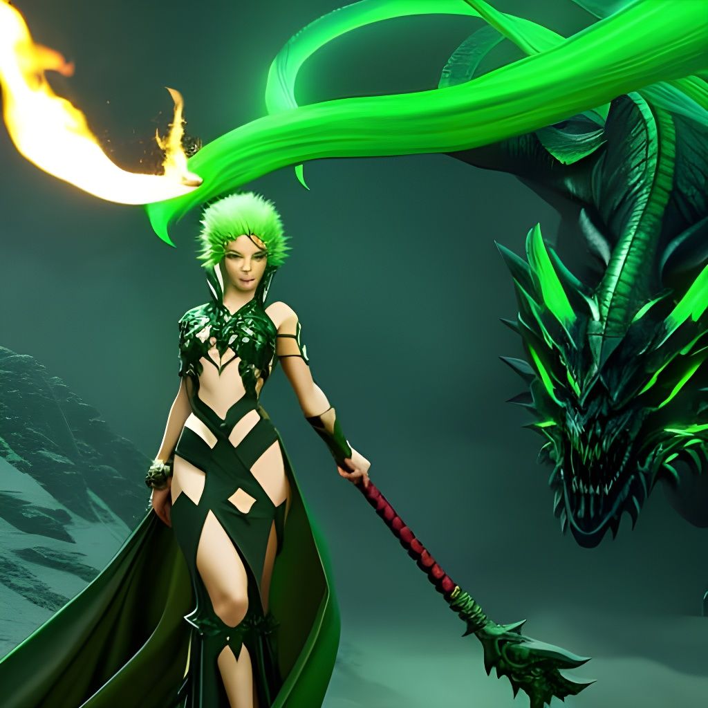 Sorceress Summons Dragon: Dark Fantasy Art