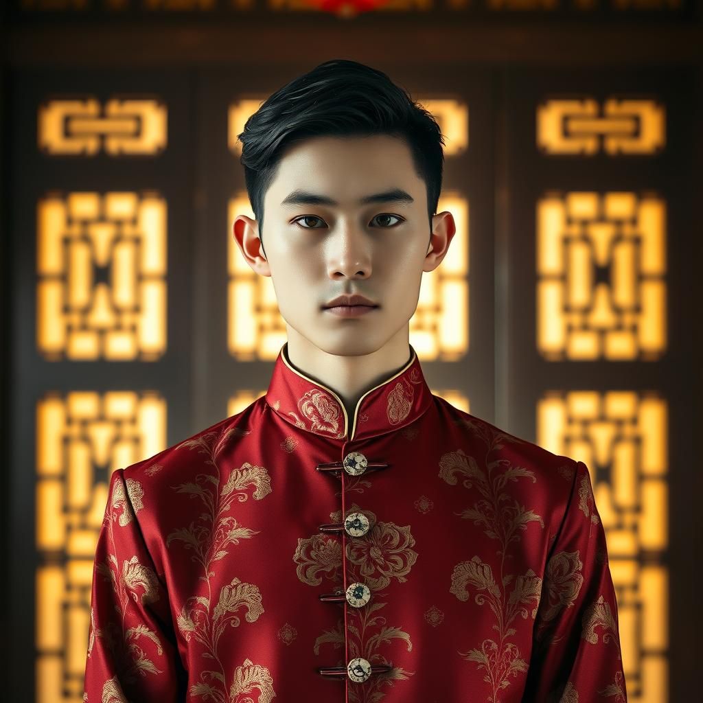 Young man wearing traditional changpao