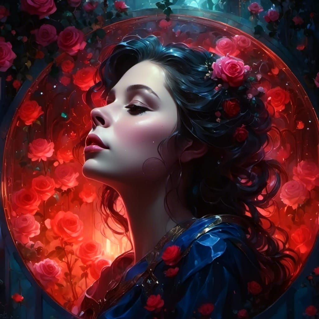 Woman Smelling Roses in Pre-Raphaelite Style