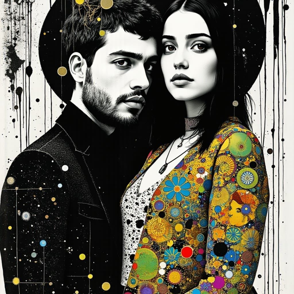 Ethereal Bohemian Couple in German Expressionist Psychedelic...