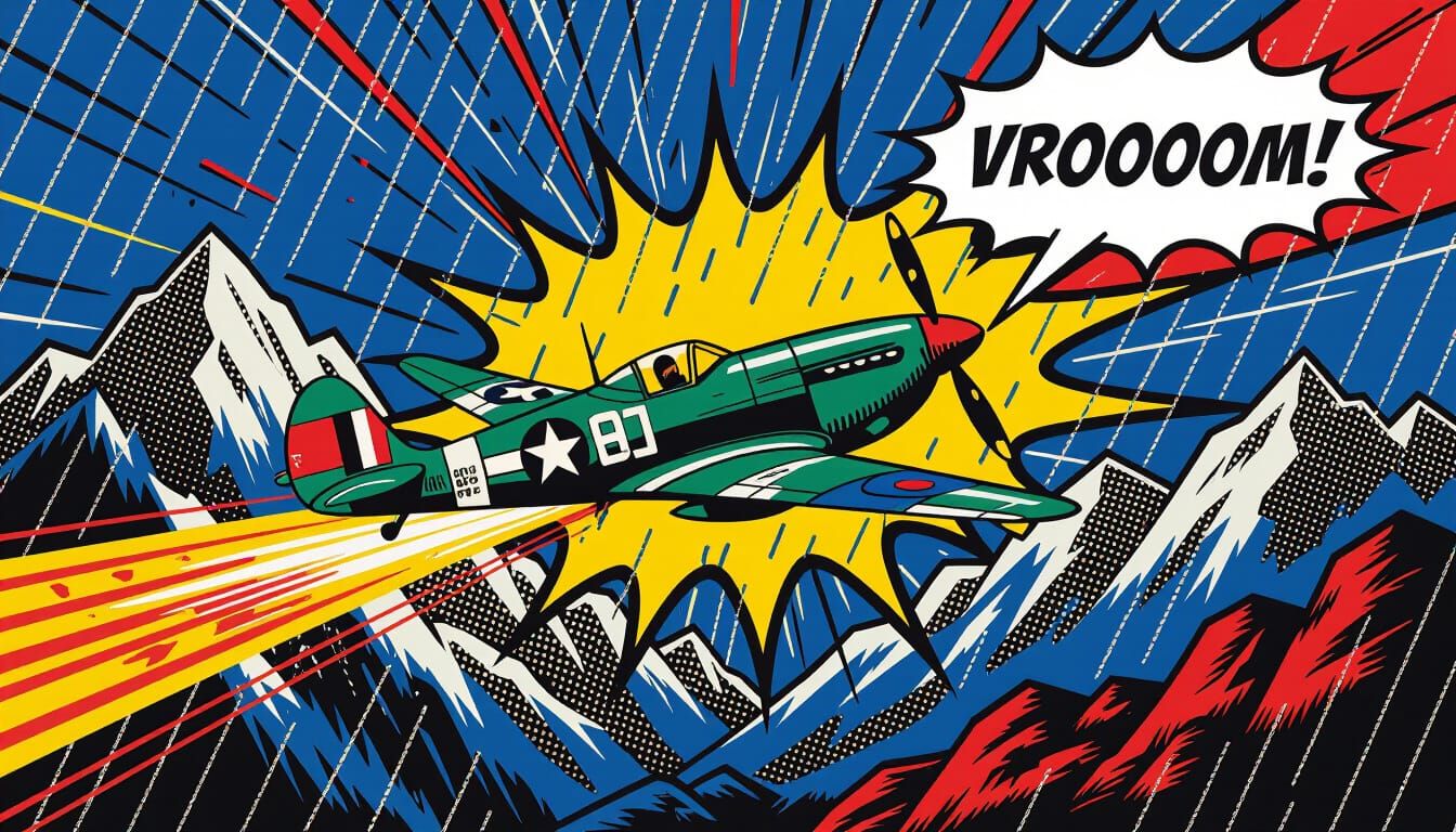 Spitfire in a Lichtenstein Cartoon Landscape