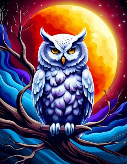 Silver Owl in a Dreamlike Surreal Night Sky