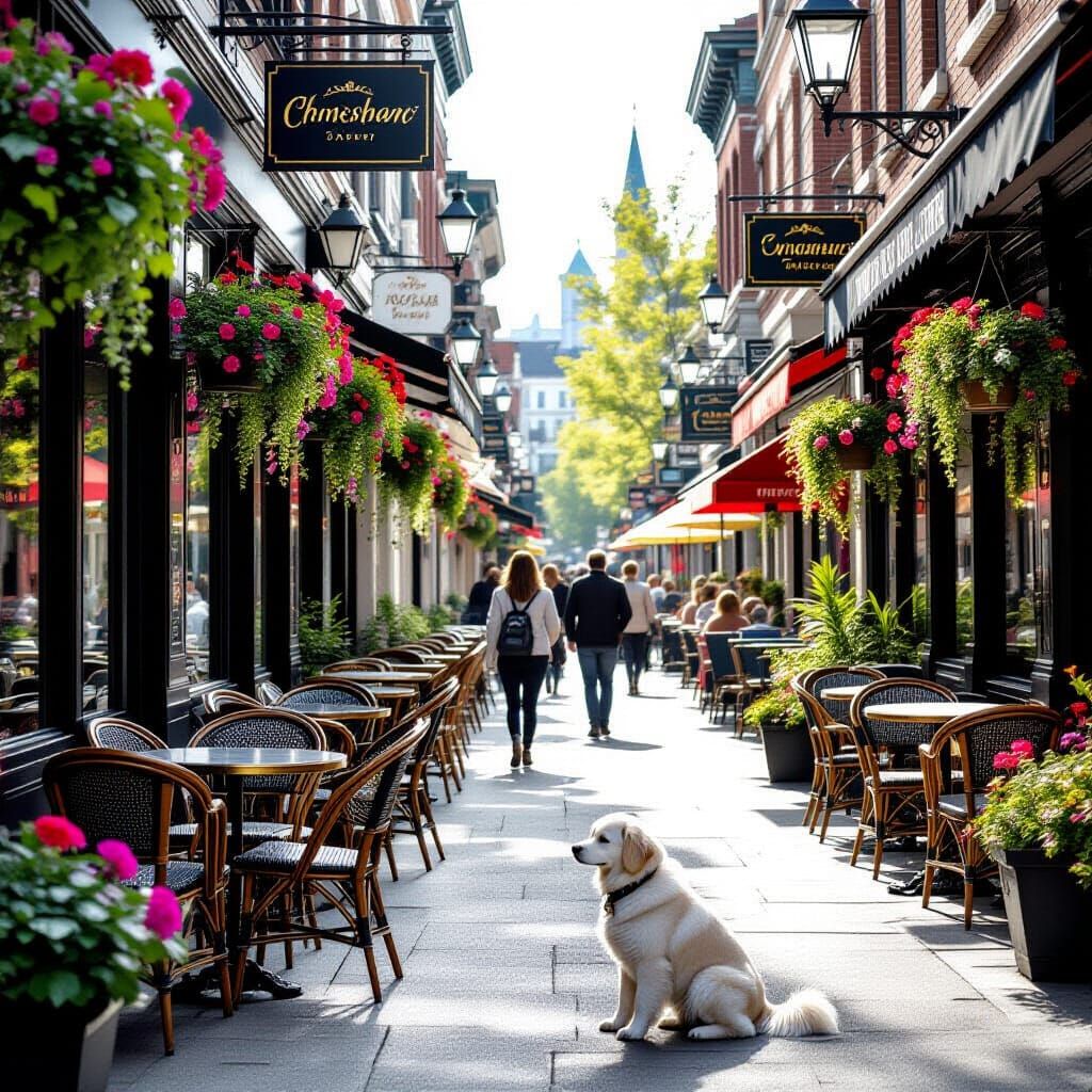Photorealistic Downtown Street Scene in Black and White