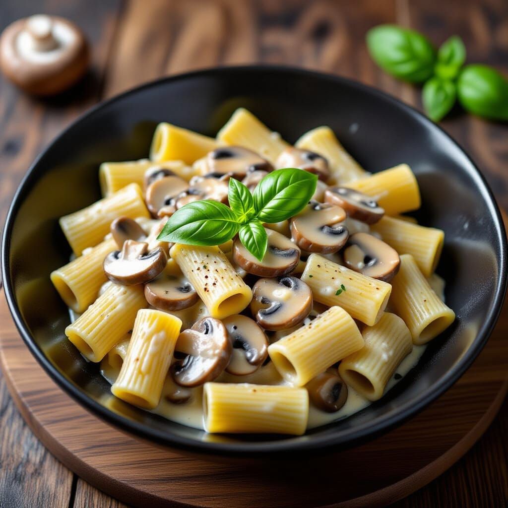 Rigatoni a la creme with mushrooms