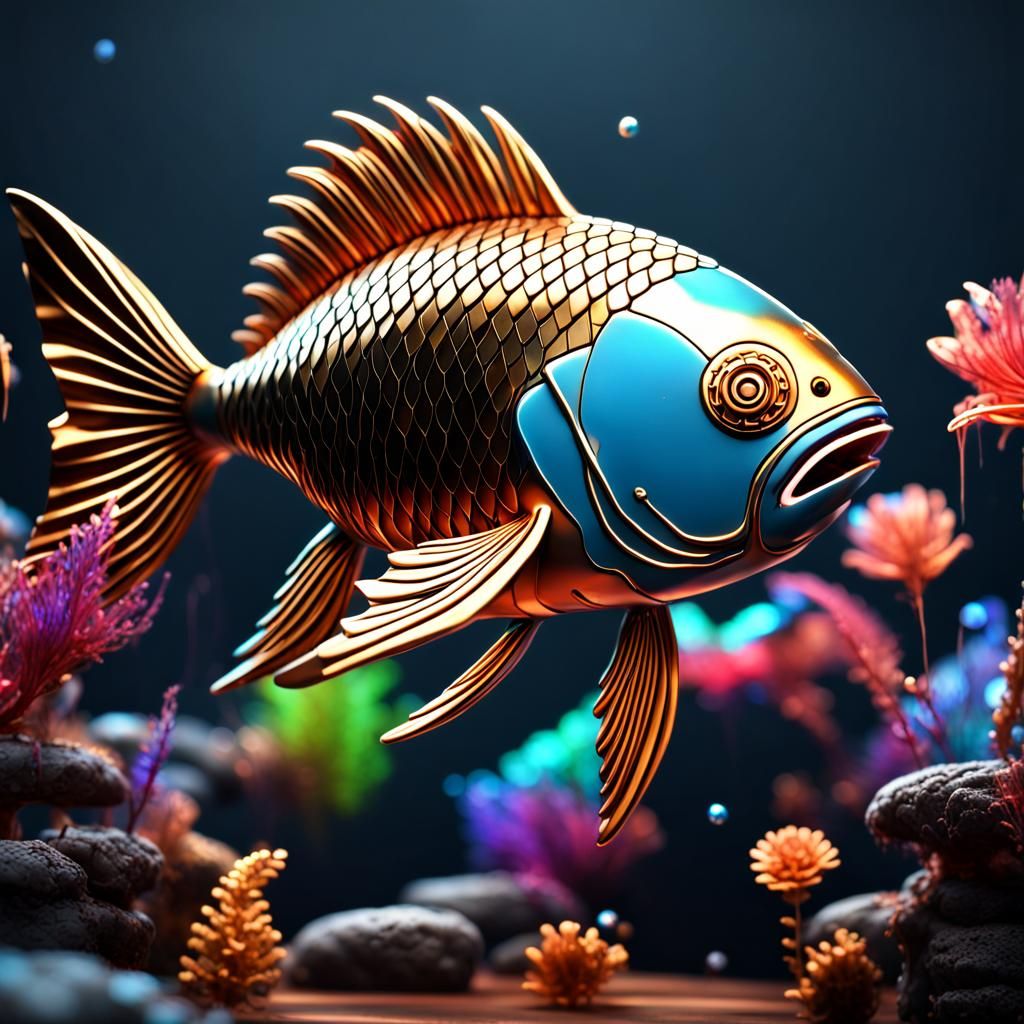 Fantastical Fish with Rainbow Scales and Gears