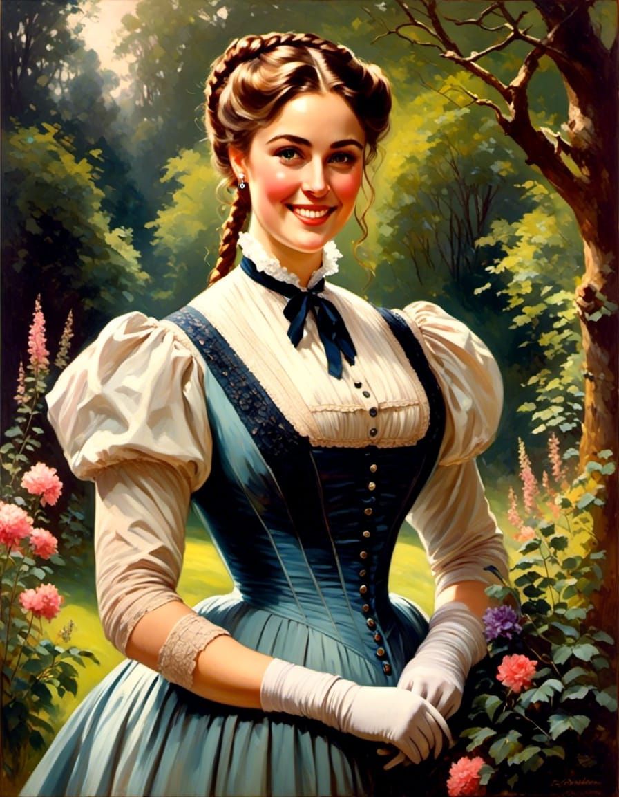 Elegant Victorian Lady in a Whimsical Garden