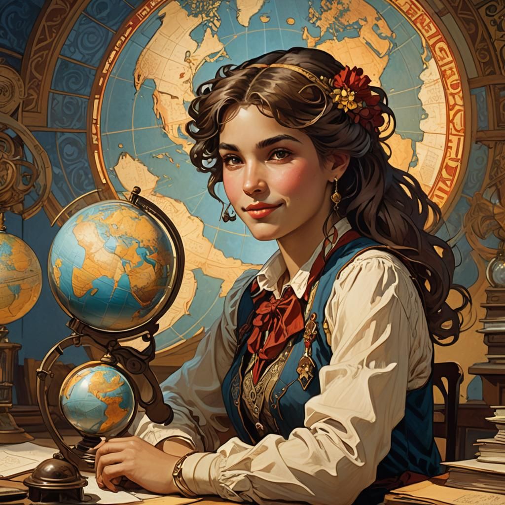 Smiling Teacher Portrait in Art Nouveau Style