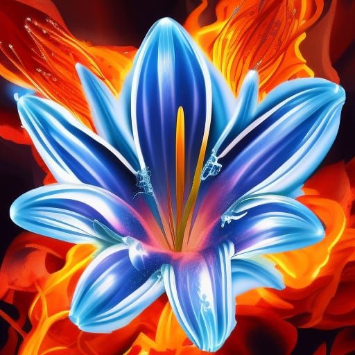 Fiery Ice Lily in Hyperrealistic Splash Art