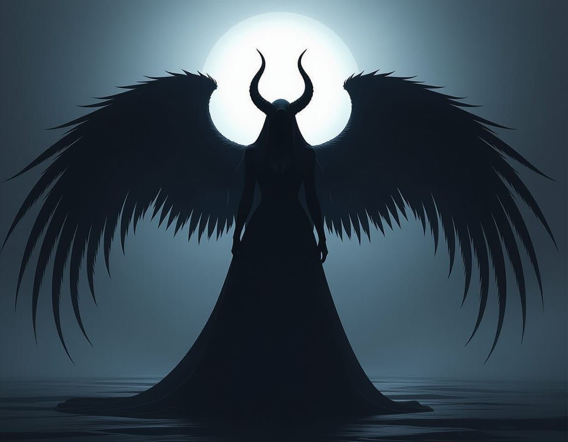 Dark Angel in Gothic Silhouette with Ethereal Glow