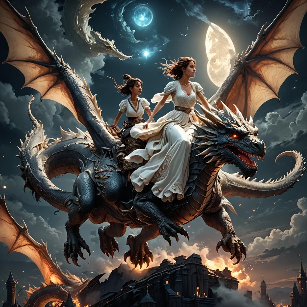 Dragon Rider at Night: Dark Fantasy Art