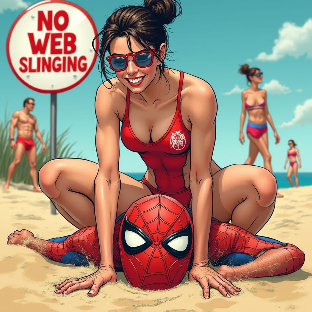 French Lifeguard Dominates Spider-Man at Beach in Exaggerate...