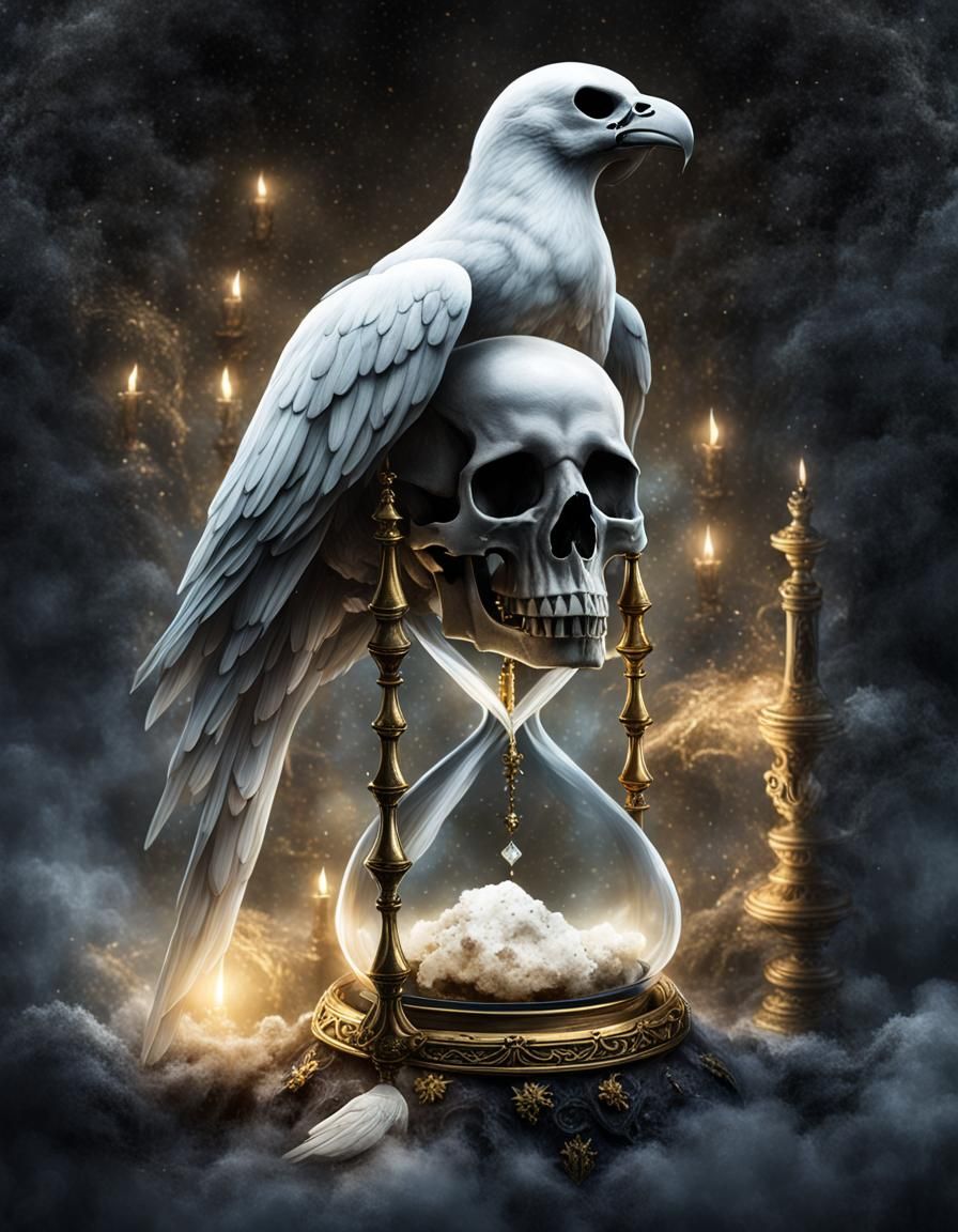 Ethereal Hourglass with Memento Mori Symbolism in Dark Fanta...