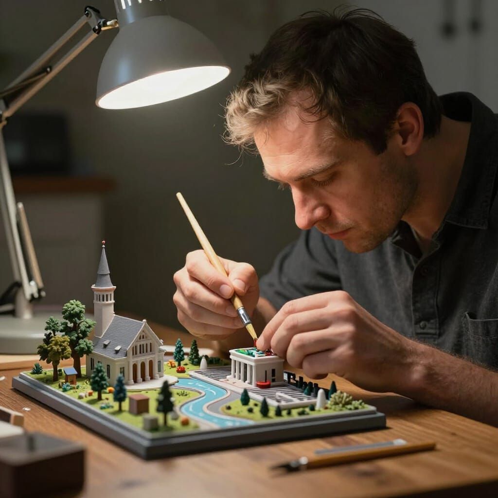 Man Painting Model Kit in Cinematic Style