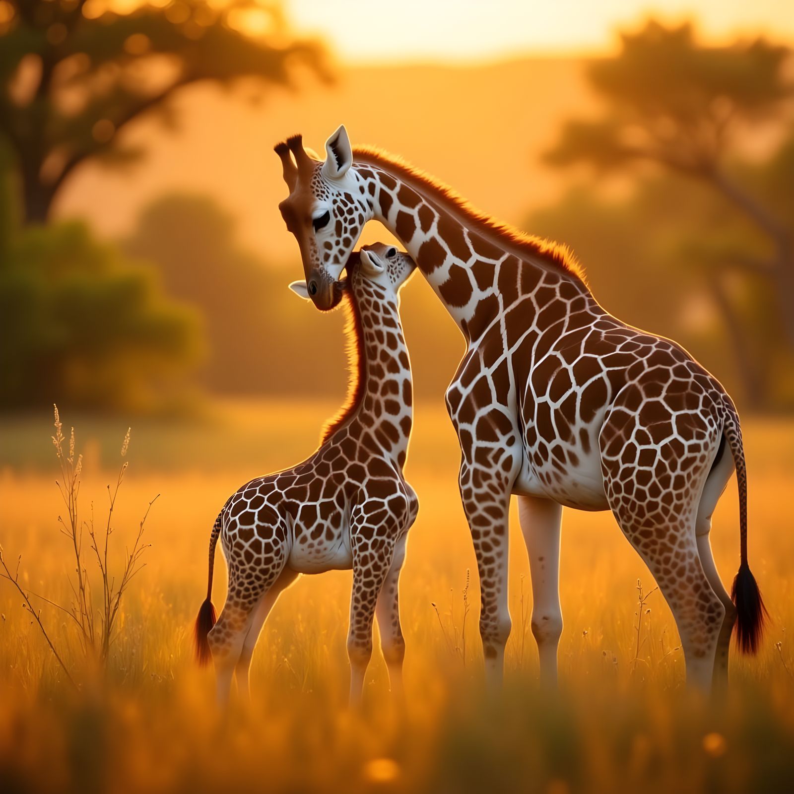 Affectionate Giraffes: A Hyperreal Portrait of Mother and Ch...