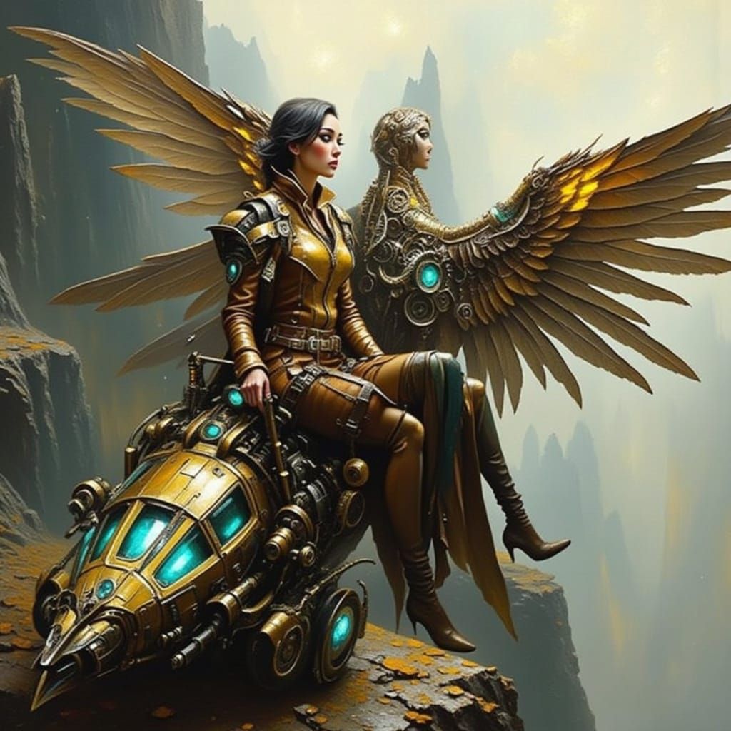 Steampunk Pilot Ready for Flight in Ornithopter