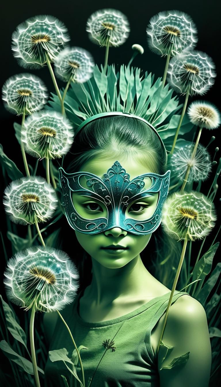 dandelion mask,  photogrm rayograph, solarization, dandelion...
