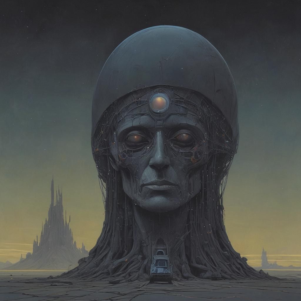 Dark Gothic Sci-Fi Painting in Moebius Style