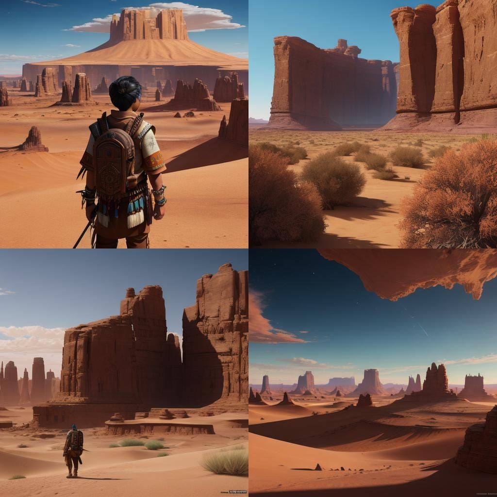 Native American Boy in Desert, Matte Painting