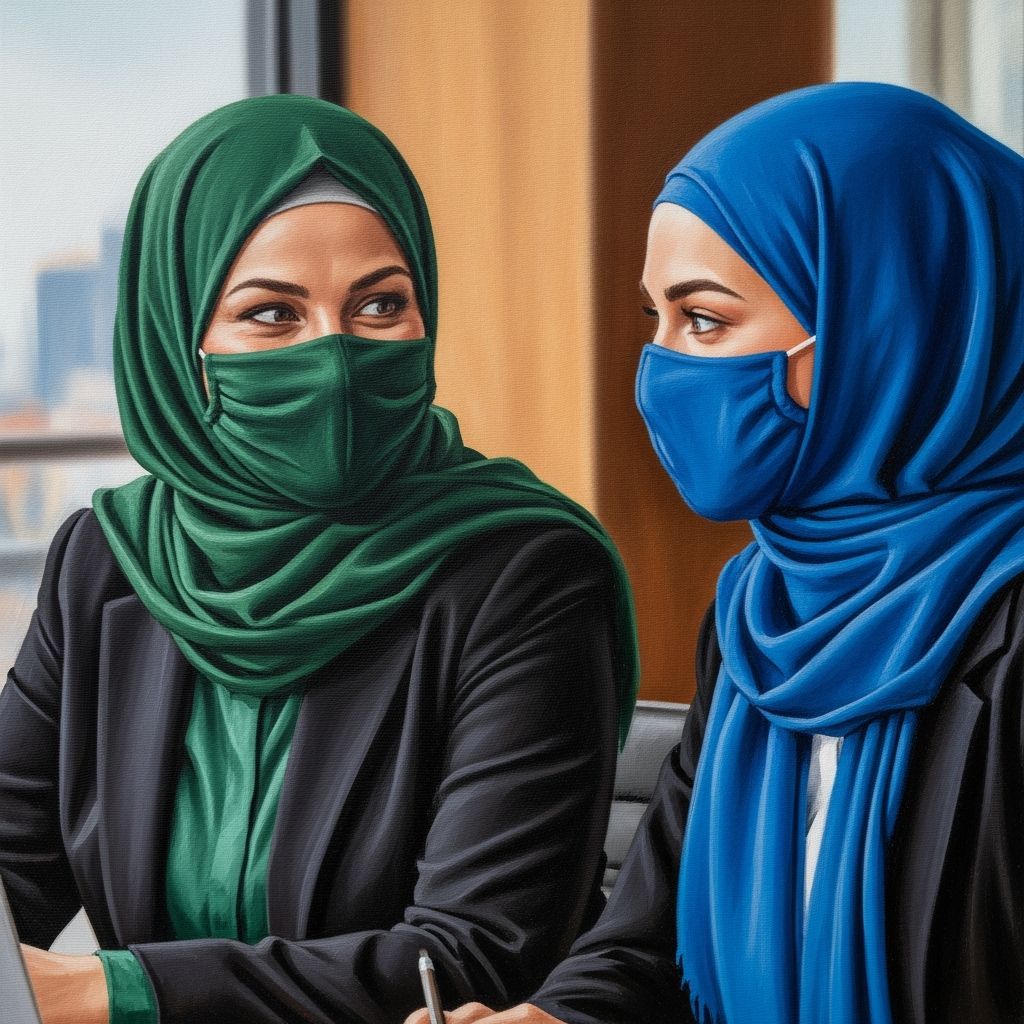 Confident Hijabi Businesswomen in Detailed Portrait Painting