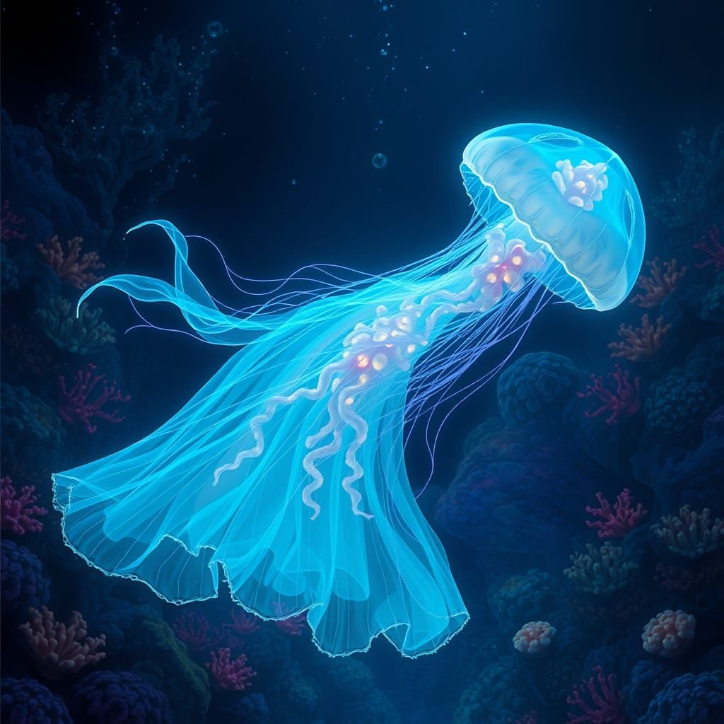 Ethereal Bioluminescent Jellyfish Illuminates Vibrant Ocean ...