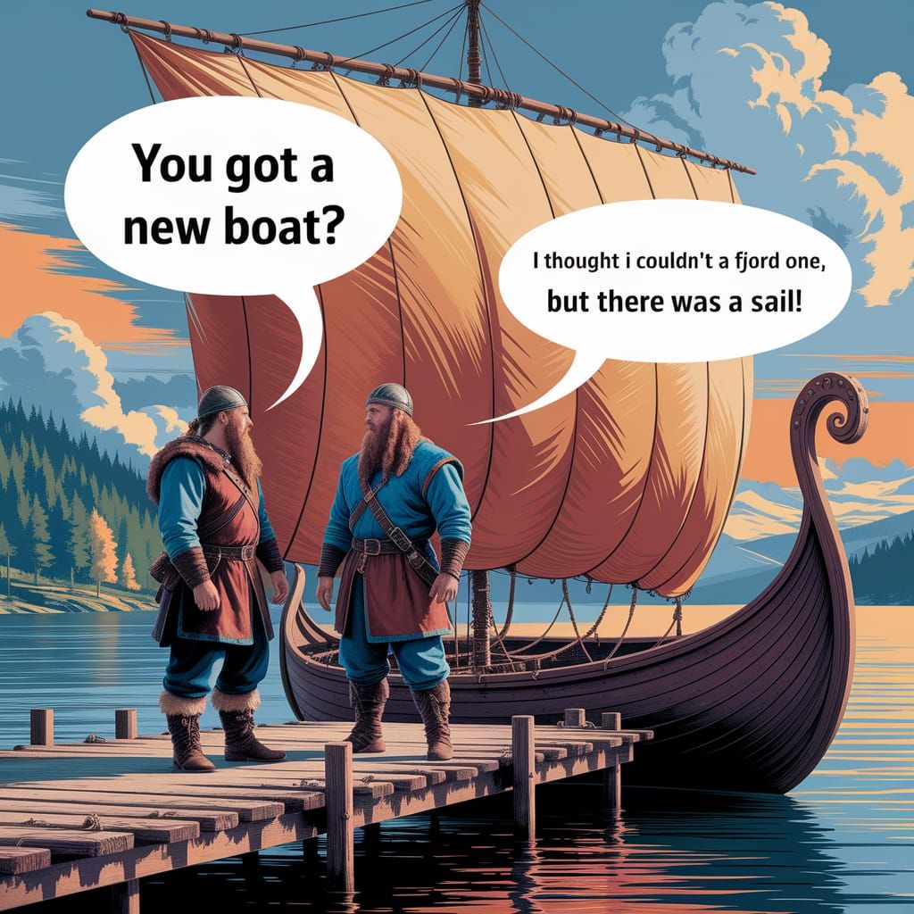 Vikings Discuss New Boat on Wooden Dock
