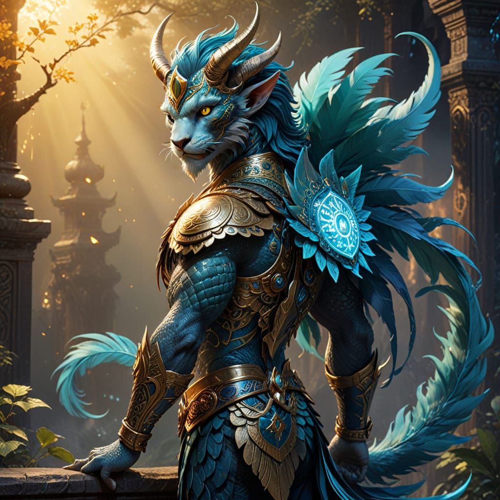 Golden Fantasy Warrior in Elegant Pointillism Art