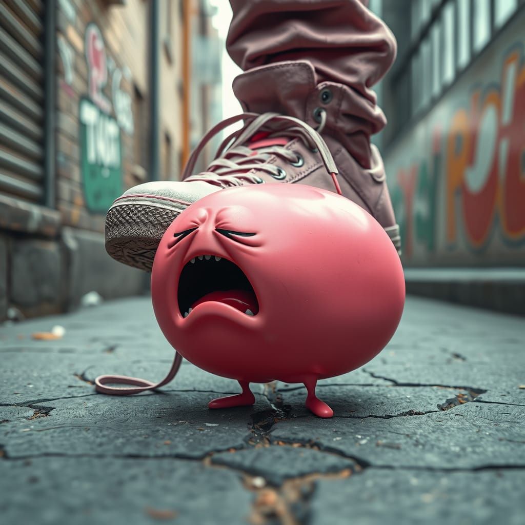 Terrified Pink Gum Frozen in Mid-Air