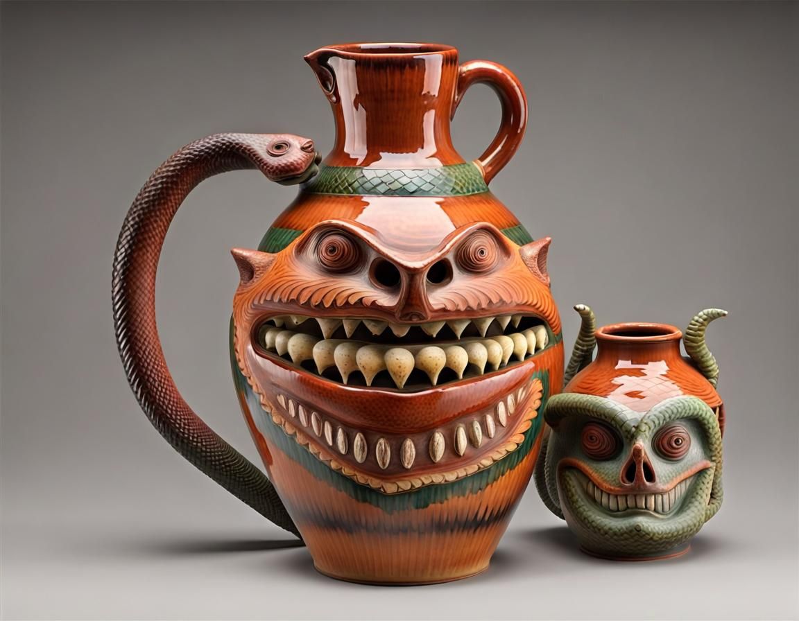 Folk-Art Pottery: Horned Devil Face Jug