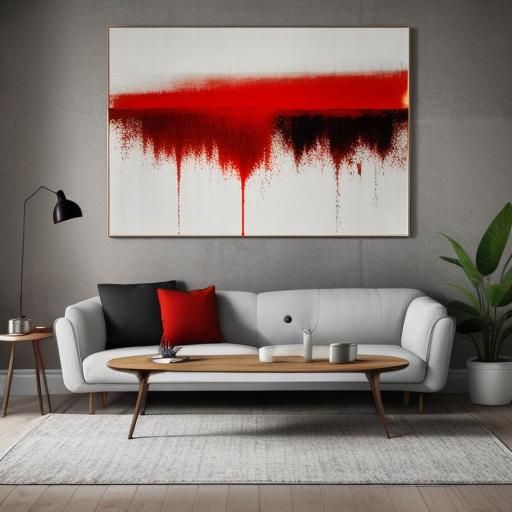 Minimalist Room with Red Sofa in Abstract Art Style