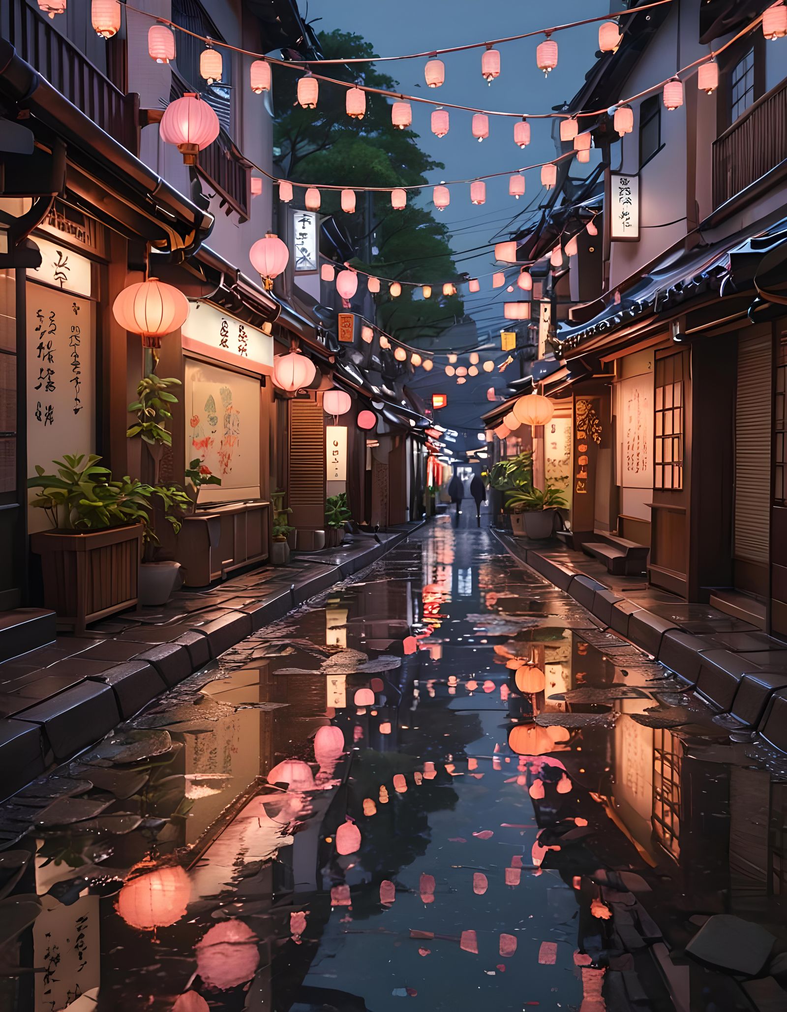 Neon Lights on Japanese Street at Dusk