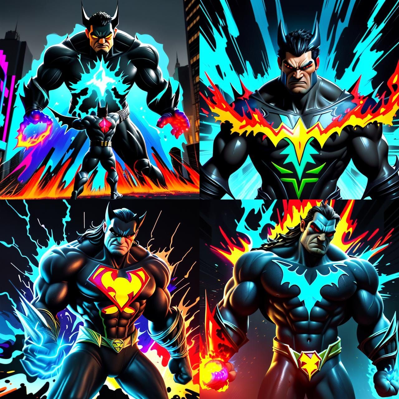 Fiery Superhero in Cyberpunk Graffiti Art Style