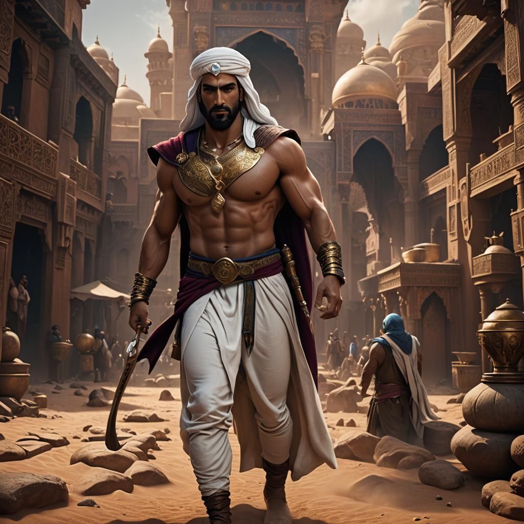 Detailed Painting of a Muscular Arabian Man
