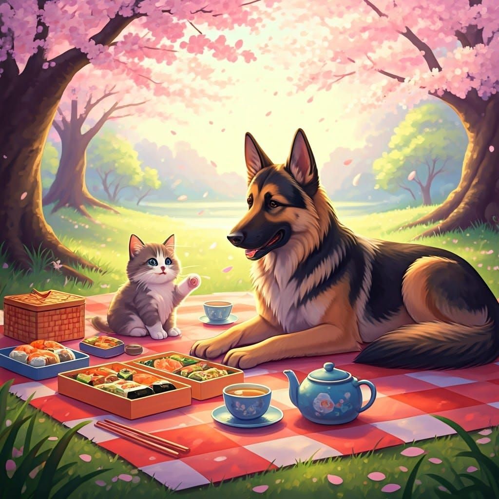 Whimsical Japanese Picnic Under Cherry Blossoms