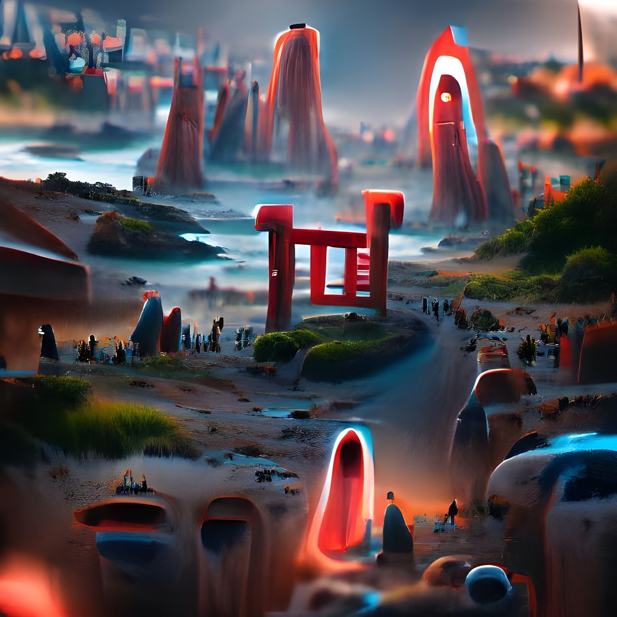 Alien Landscape Town with Torii Gate in 8K