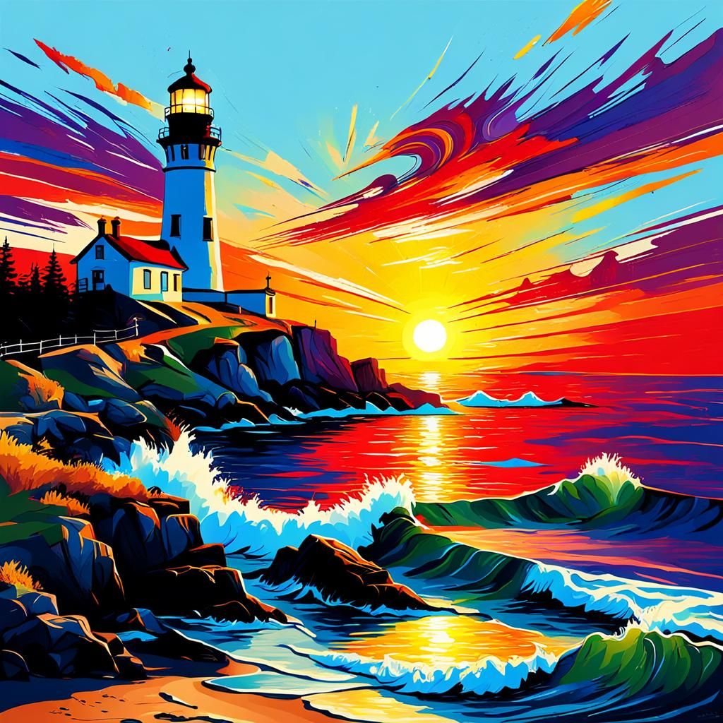 Abstract Sunset Lighthouse with Complementary Colors