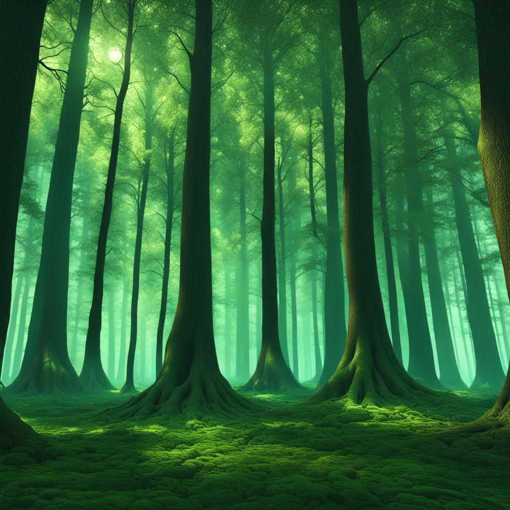 Lush Dark Green Forest in Detailed Matte Painting