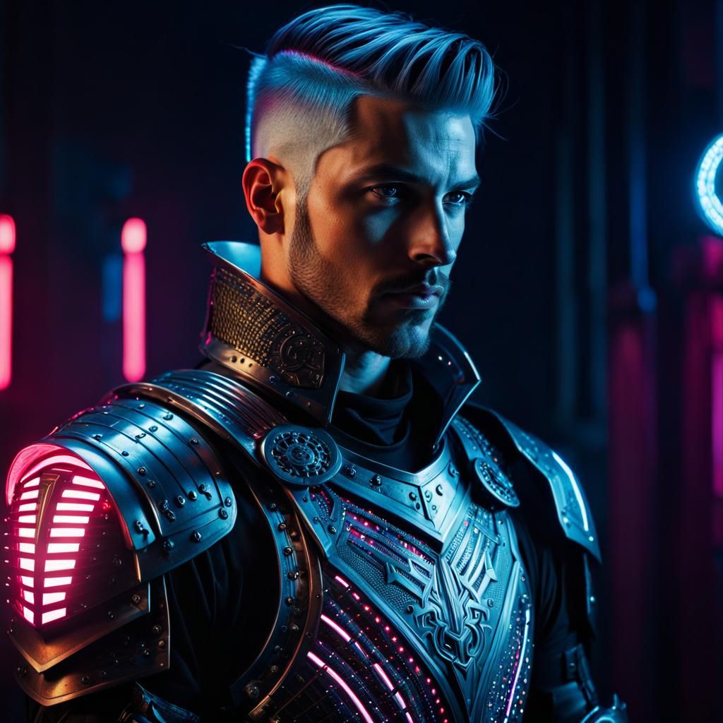 Cyberpunk Knight Portrait with LED Sword