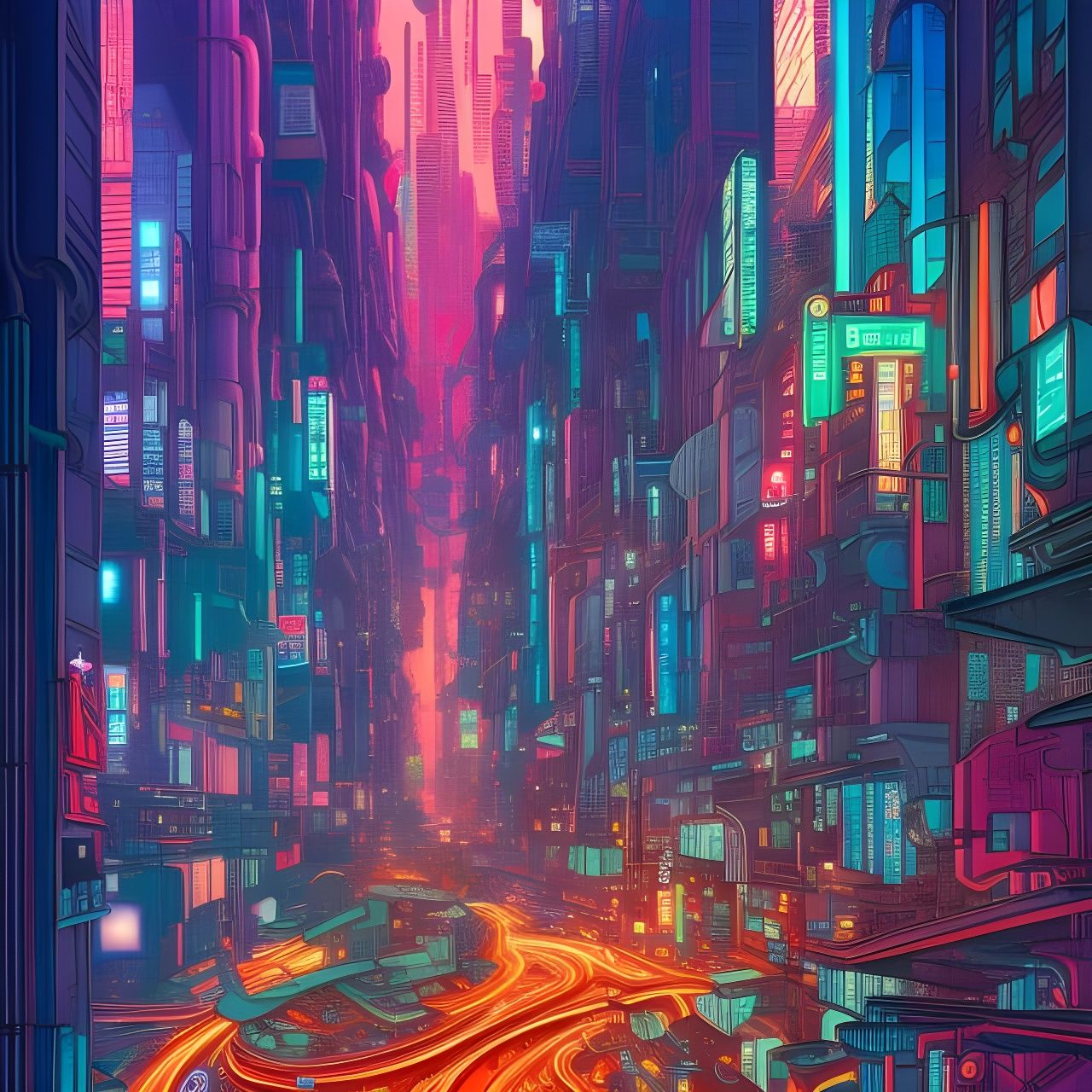 Cyberpunk Cityscape in Japanese Art Style