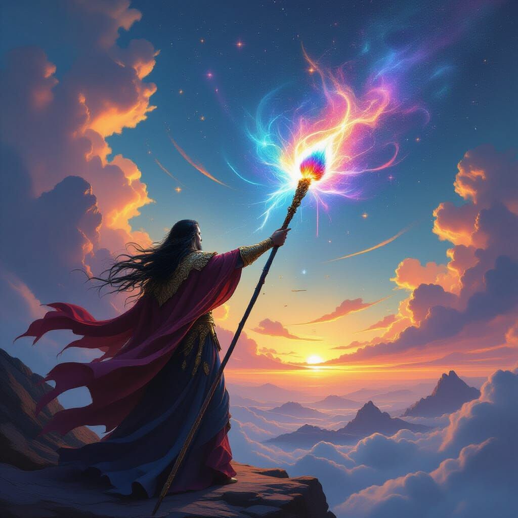 God Crafts the Cosmos With a Celestial Staff Paintbrush