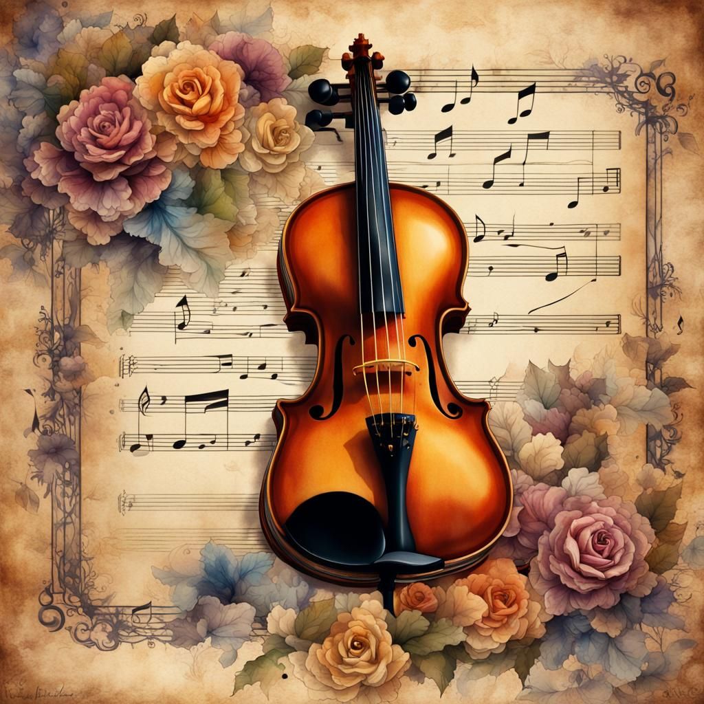 Steampunk Music Notes and Flowers on Lined Paper