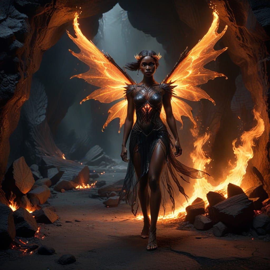 Dark Fairy Emerges from the Underworld in Fiery Splendor