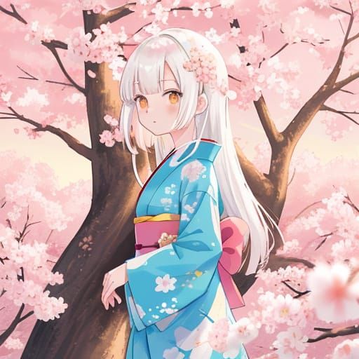 Anime Girl Strolls Through Vibrant Sakura Blossoms